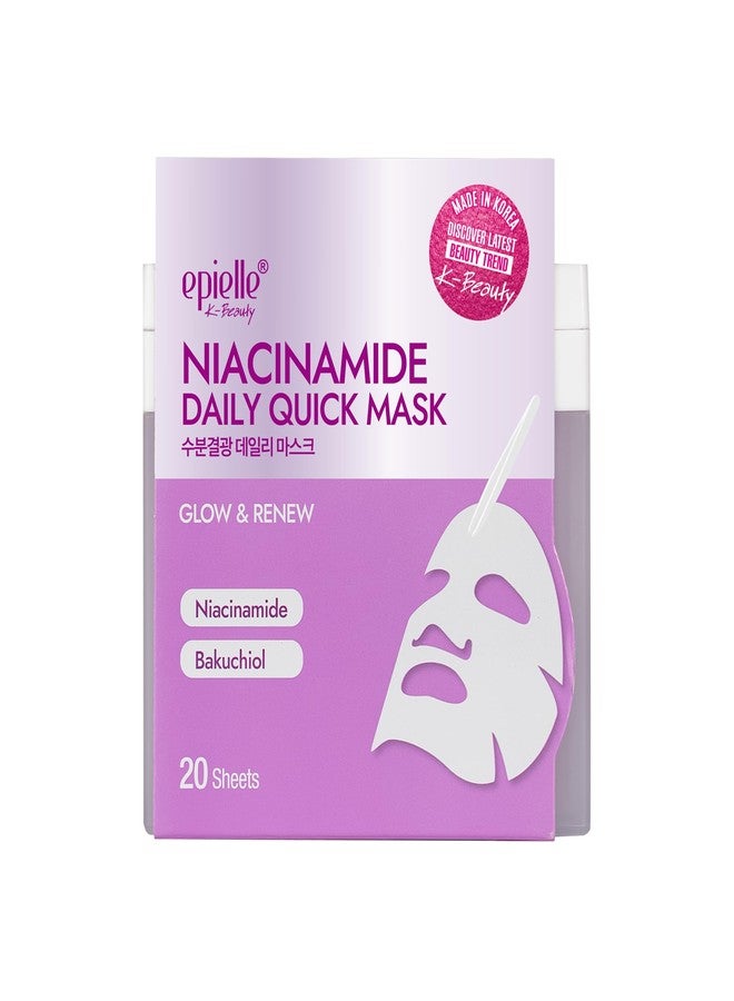 Epielle Niacinamide Korean Face Masks 20 Pack - Pore Minimizing Sheet Masks with Bakuchiol for Glowing Skin, Stocking Stuffers for Women K-Beauty - Image 1